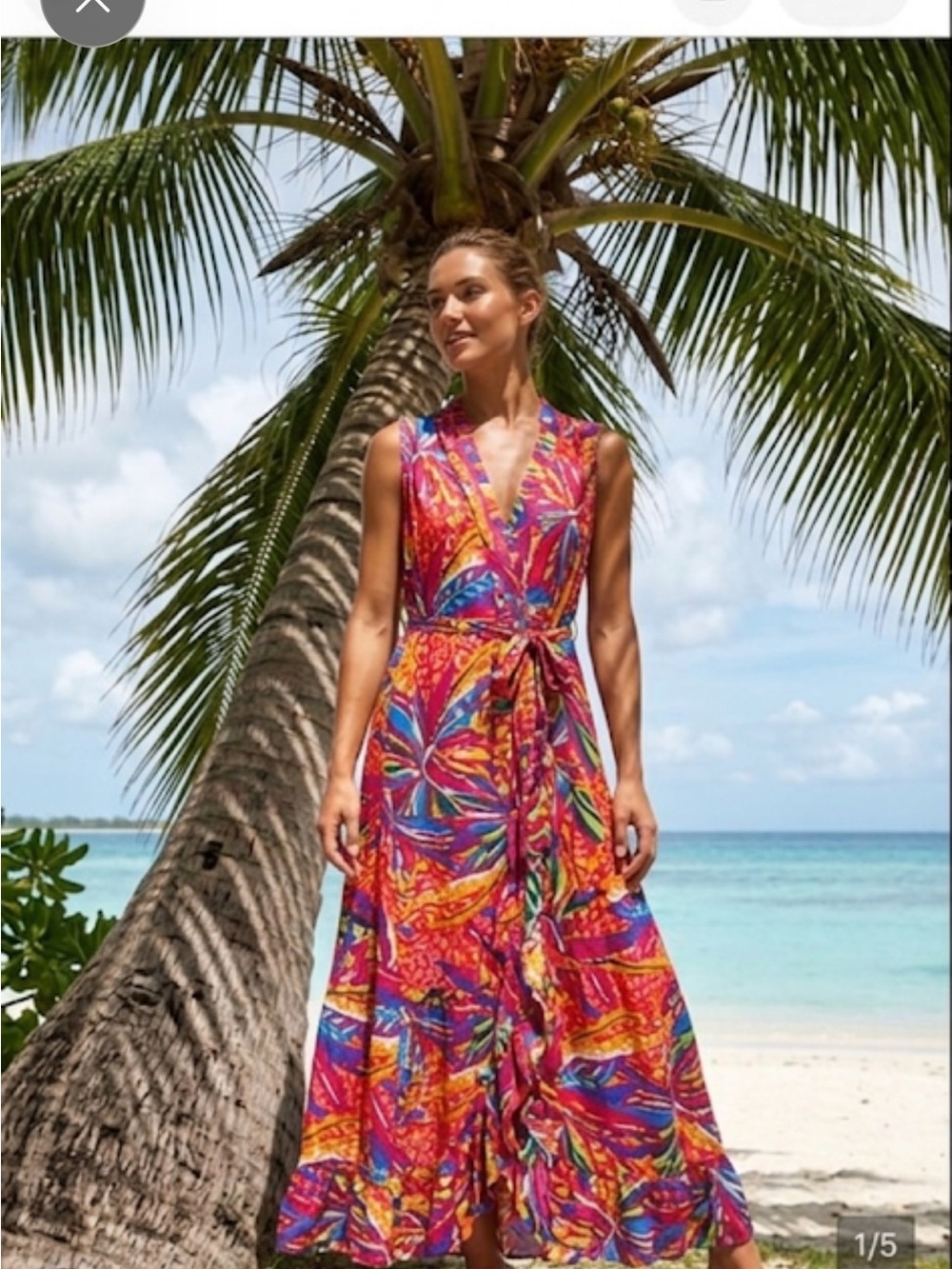 True destination Vibrant Multicolor Tropical Maxi Dress xl ptp 20